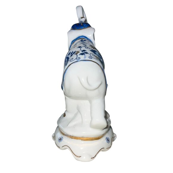 Porcelain Elephant Figurine WHT w/BLU GLD Floral Accents Trunk Up Lmt Ed Vienna - Picture 4 of 13
